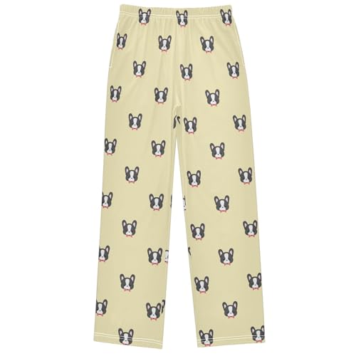 Boy's Pants French Bulldog Head Bow Yellow Jogger Pants Elastic Waist Long Bottoms Trousers with Pockets 6-14 Years