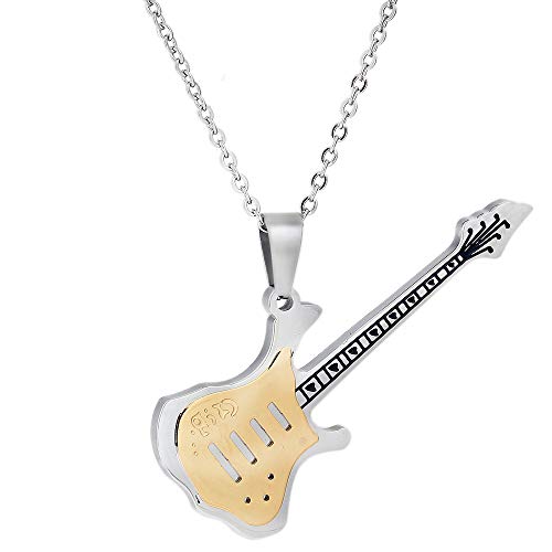 Collier guitare pour homme en acier titane avec pendentif rock et sa boîte cadeau