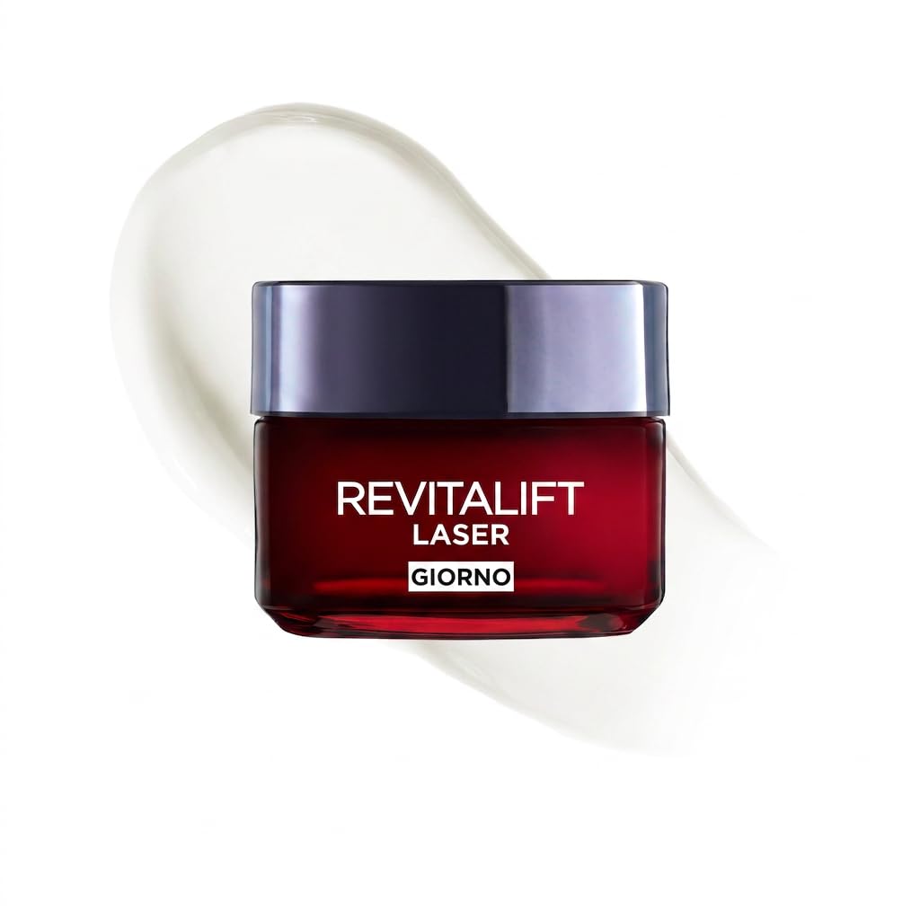 L'Oréal Paris Crema Viso Giorno Revitalift Laser, Per Tutti i Tipi di Pelle, Azione Antirughe e Anti-Età, Pelle più Soda e Tonica, Con Acido Ialuronico, Vitamina C e Pro-Retinolo, 50 ml