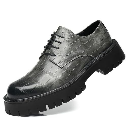 Image of Men's Printed Leather Platform Oxford Dress Shoes Classic Lace Up Anti-Slip Lug Sole Block Heel Formal Oxfords for Wedding Office Business