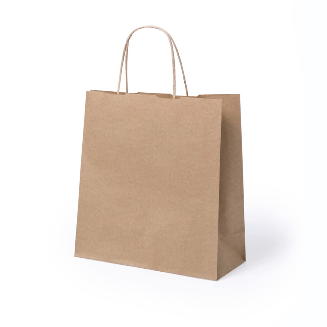 Bolsas para regalos, 200 Bolsas de papel kraft con asas trenzadas, bolsas para regalar en diferentes tamaños, bolsas de papel para tiendas y comercios (21 x 23 x 9 cm, 200 Bolsas)