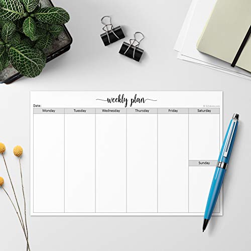 321Done Weekly Planning Notepad Landscape - 50 Sheets (8.5" X 5.5") - Horizontal Weekly Days Of Week Paper Note Pad, Planner Organizing - Made In Usa - Simple Script #TOP2