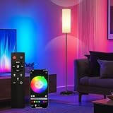 Qaubauyt Smart LED Floor Lamp with APP Control & RGB Colors - Dimmable Standing Lamp for Living Room, Bedroom, Gaming - Remote, Timer, 9W Bulb Included, 67' Modern Tall Lamp (C:Black Beige)