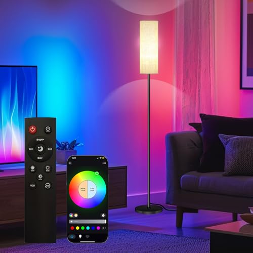 Qaubauyt Smart LED Floor Lamp with APP Control & RGB Colors - Dimmable Standing Lamp for Living Room, Bedroom, Gaming - Remote, Timer, 9W Bulb Included, 67