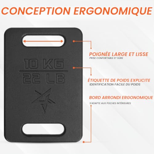 Yes4All Plaque de Lestage en Fonte avec Poignée Ergonomique et Finition Brillante, Poids de Musculation Lesté pour Sac à Dos, Marche Lestée, Randonnée et Entraînement Basique Noir - 10 KG – vue 3
