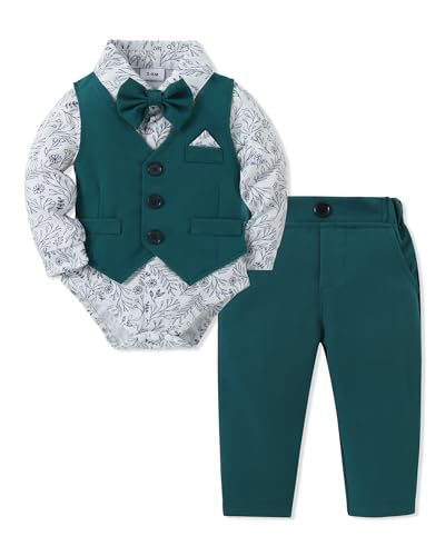 Image of DISAUR Baby Boy Clothes Toddler Boy Outfits 4PCS Gentleman Dress Romper /Vest /Pants /Bow Tie Cotton Suit Sets