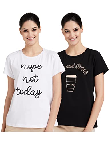 Amazon Brand - Symbol Women's Cotton Stretch Regular Fit Round Neck Half Sleeve T-Shirt (Combo Pack of 2) (TS-1 Cont_White & Black 1_3XL)