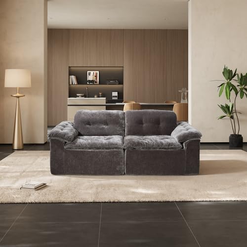 Image of Oversized Modular Sectional Sofa, Large Modern Boneless Couch with Seat Cushion, Chenille 2 Seat Sofa Set for Living Room, Apartments, No Assembly Required, Grey