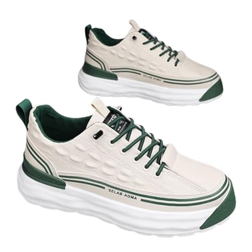 WENOREG Men's Print Low Cut Cowhide Sneakers,Fashion Elastic Laces Waterproof Soft Leather Comfortable Non-Slip Casual Athletic Walking Shoes2