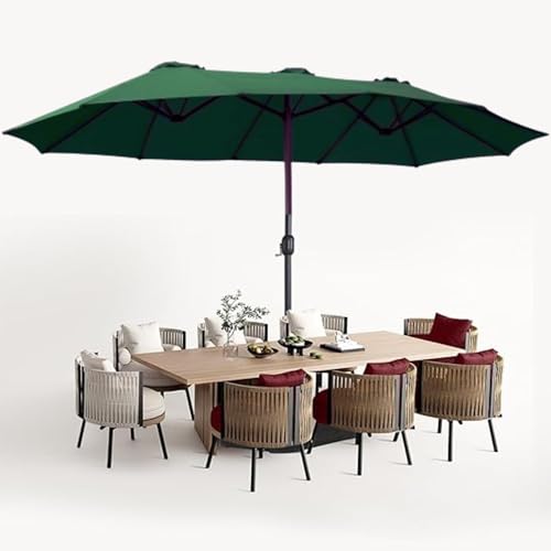 Image of 15ft Large Outdoor Umbrella Double-Sided Patio Umbrella with 65 Kgs Movable Stand, Crank Handle, 12 Ribs Rectangular Garden Umbrella for Patio Graden, Poolside, Terrace, Cafe and Hotels