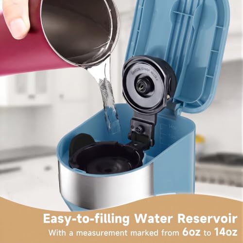 WATO FT Single Serve Coffee Maker, 2 in 1 Brewer for K Pod & Ground Coffee, 90s Rapid Brew 6 to 14oz Capacities with Auto Shut Off, Small Compact Design for Home Office Travel Camping(Blue) by WATO FT - Used condition - Image 6