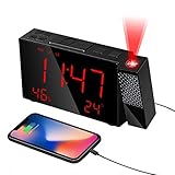 Proyector de reloj de pared / techo giratorio de 180 ° : este reloj de despertador giratorio de 180 ° para dormitorio con anillo de control de enfoque garantiza una vista clara del tiempo y el ajuste del ángulo de mulch con botón de retroceso para adaptarse a cualquier ocasión. Proyecte tiempo ultra claro en sus paredes o techo. Siempre que te despiertas, lo primero que el tiempo va a aparecer en tus ojos.