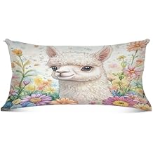 Floral Alpaca Beige Pillowcase for Hair and Skin Body Plush Pillow Case 21"X 54" Long Pillowcase Covers with Zipper for Women Men