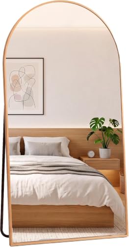 Marctani Espejo De Pie Cuerpo Entero - Espejo Grande Y Largo Con 3 Formas De Uso, Independiente, Montaje Pared Y Apoyado - Marco De Aluminio Para Dormitorio, Baño O Salon Dorado 192x85cm