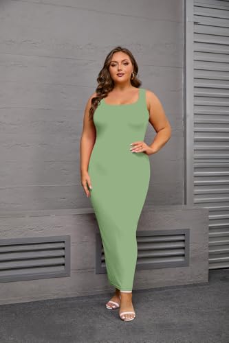 Image of YeGine Women Plus Size Sleeveless Bodycon Maxi Dresses Sexy Slim Tank Dresses