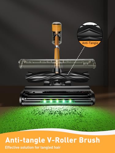 Cordless Vacuum Cleaner, 30Kpa 8-in-1 Stick Vacuum with Anti-Tangle Brush and Upgraded Green Light | 3 Cleaning Modes | 40-Minute Runtime | Lightweight Vacuum Cleaner for Home Hardwood Floors (Orange)