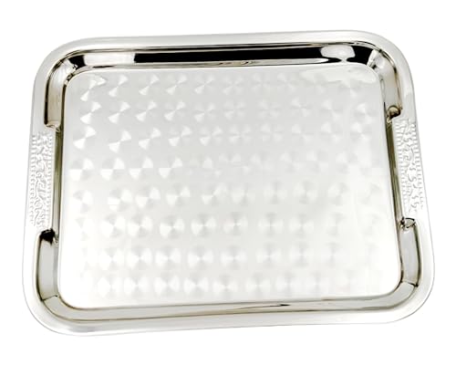 Image of BLeaf Stainless Steel-Serving Tray /Platter with Steel Finish, Multipurpose Tray (Silver Touch)