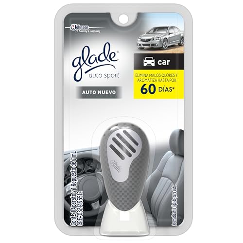 Glade Auto Sport Difusor, Aromatizante para Auto, Elimina Olores y Aromatiza Hasta Por 2 Meses, Aroma Auto Nuevo