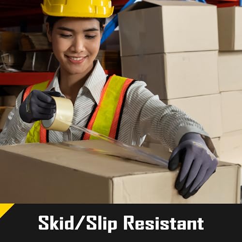 COOLJOB 3/6/12 Pairs Nitrile Rubber Coated Nylon Safety Work Gloves, Dotted for Non-Slip Grip, Breathable Soft Seamless Knit Nitrile Dipped Gloves for Warehouse, Home Improvement, Yard, Grey Medium - Thumbnail 4