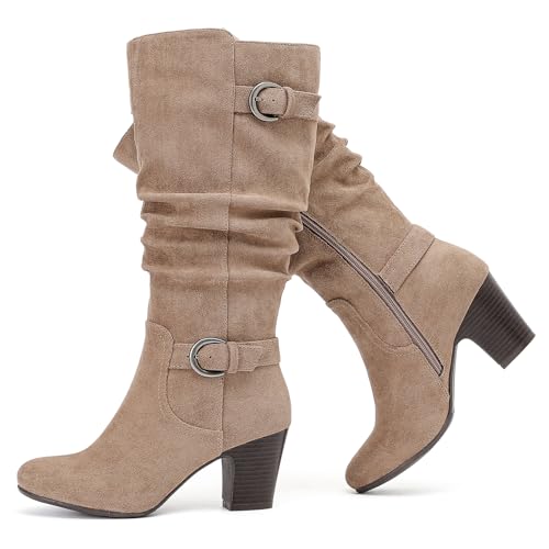 Ruiee Knee High Boots for Women Slouchy Chunky Heel Long Boots Pointed Toe Comfort and Fashion Fall Winter Woman Boot.