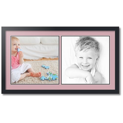 ArtToFrames Collage Photo Frame Double Mat with 2-14x14 Openings with Satin Black Frame and Seashell mat.