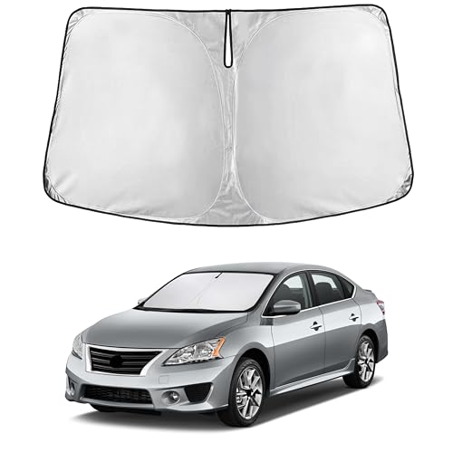 Image of EcoNour Windshield Sunshade for Nissan Sentra 2007-2012 | Custom Fit Front Window Sun Shade | Blocks Harmful UV Rays & Reduces Heat | Foldable Sun Visor with Storage Pouch