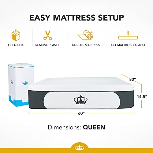 DynastyMattress 14.5” Inch CoolBreeze Plush Medium-Soft Gel-Memory-Foam Mattress Bed, Size Queen 60 x 80
