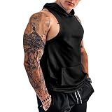 Men's Workout Hooded Tank Tops Gym Sleeveless Hoodies Dry fit Bodybuilding Muscle Cut Off T-Shirt At