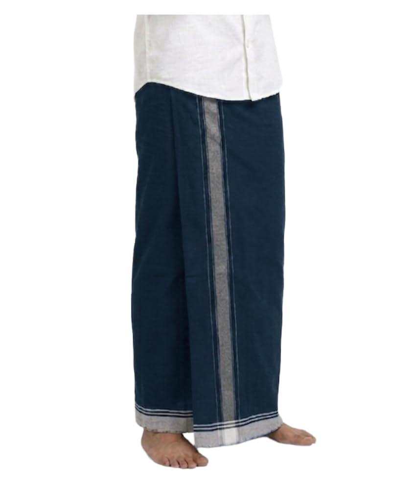 Bull Men’s Pure Cotton Dhoti | 2 Meter Single Striped Dhoti Grey Lines | Modern South Indian Vesti Mundu | Casual, Festival,Ethnic Wear-picture-10