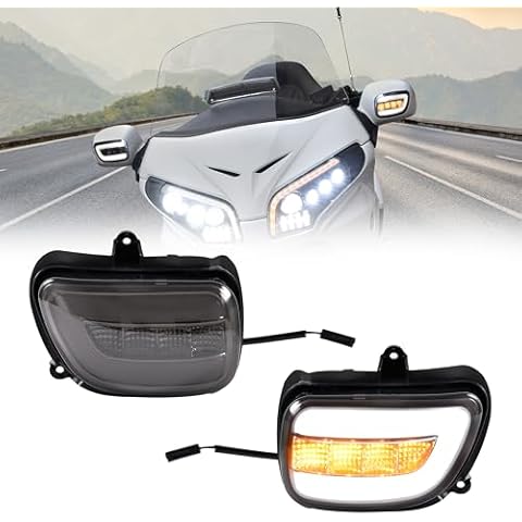 VEISUTOR Rearview Side Mirrors LED Turn Signals for Goldwing GL1800, Smoked Lens Vehicle Reversing Mirror Turn Signal With DRL for Honda Gold Wing GL1800 2001-2017 Accessories Cover