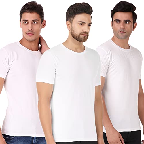 Image of Men's Plain Tshirt | Any Time Wear | Black & White Tshirt | Regular fit Half Slevees Round Neck Pure Cotton White Color Combo Pack of 3Tshirt S