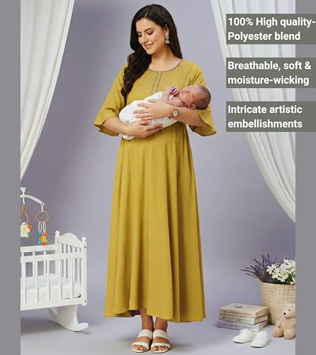 Image of DUMMY SHAPE Pregnancy Dresses for Women Cotton | Floral Anarkali Flare Kurta with Dual Nursing Zippers | Pregnancy & Breastfeeding | Feeding Kurtis | Baby Shower | Gifts for Pregnant Woman