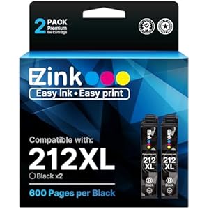 E-Z Ink Remanufactured 212XL Ink Cartridge Replacement for Epson 212 Ink 212 XL T212 to use with Workforce WF-2830 WF-2850 Expression Home XP-4100 XP-4105 Printer New Upgraded Chips (2 Black