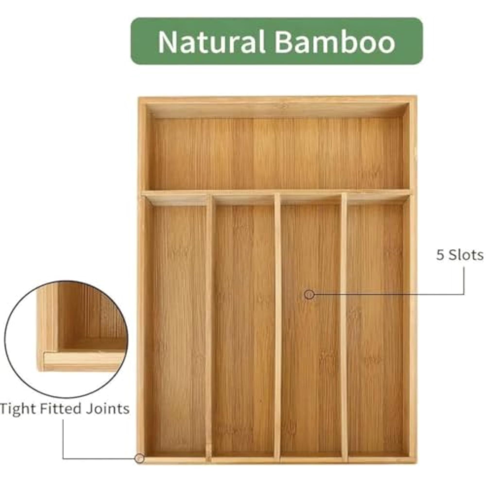 Bamboo Cutlery Organizer Tray for Kitchen