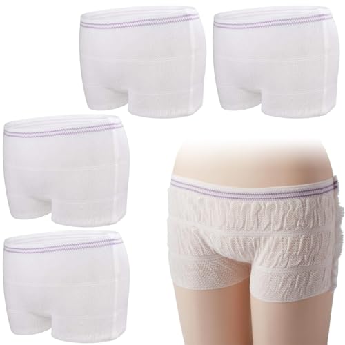 Bragas de posparto, 4 Piezas Bragas de hospital, Bragas de Malla para el posparto, Calzoncillos de corte alto, Para Maternidad Culottes Lavables Hipoalergénicos, Adecuado Postparto, Blanco