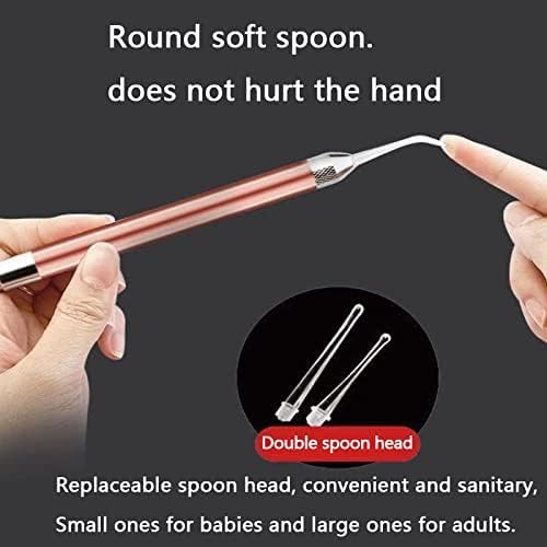 1Pc Rose Gold Ear Wax Removal Kit,Ear Cleansing Tool Set, Stainless Steel Ear Wax Remover with LED Lights and Magnifier, Reusable Ear Curette Wax Removal Set for Children and Adults Ro Ear Care