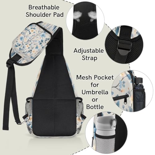 Bolso cruzado sling para mujer y hombre, flores, azul miniatura 4