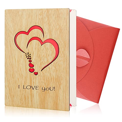 Carte de Voeux en Bois,Carte en Bambou avec Enveloppes,Carte Saint Valentin,Utilisée comme Anniversaires,Les Mariages,la Saint-Valentin, la Fête des Mères et Toute Occasion Cover