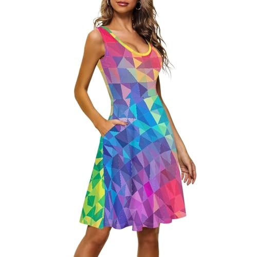 Image of TOADDITDO Women's Sleeveless O Neck Beach A-Line Party Coctail Tank Dresses Flared Sundress