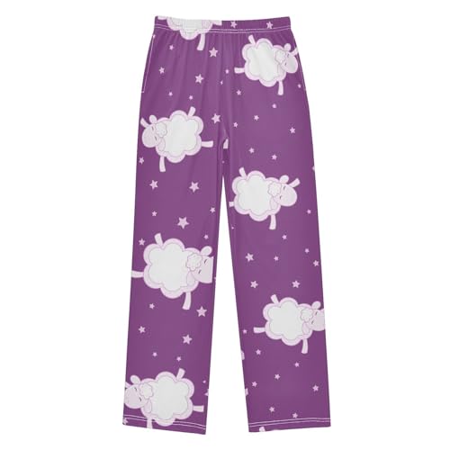Lamb on Purple Boys Pants Boys Athletic Pants Long Pant for Boywith Pockets Wide-Leg Size 6-14Y