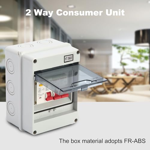 2 Way Consumer Unit Circuit Breaker, IP65 Weatherproof Garage Consumer Unit, IP65 Anti-Leakage Fuse Box for Garages Caravans Workshops, 40Amp RCD 16Amp 6Amp Household Electrical Tool (2 Way) - Image 2