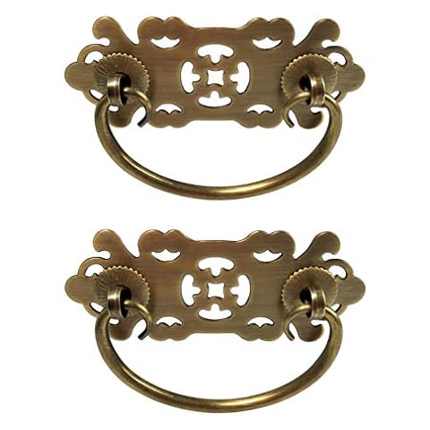 Tiazza 2Pcs Antique Brass Vintage Style Pulls Handle Bookcase Wardrobe Drawer Handle Pure Copper Furniture Hardware Accessories Cover