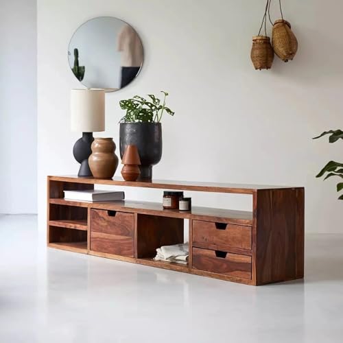 Image of Louis Rosewood Sheesham Solid Wood TV Entertainment Unit for Living Room & Office (Finish Color - Teak)