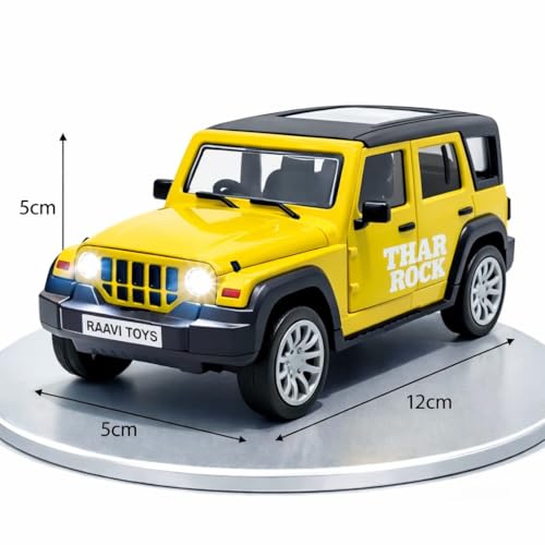 Image of Thar Roxx 1:32 Scale DieCast Metal Pull Back Action Openable Doors 4x4 Thar Premium Car Toy with Lights and Music for Kids,Gift 2+yrs Girls & Boys (Thar 1:32 Scale Yellow)