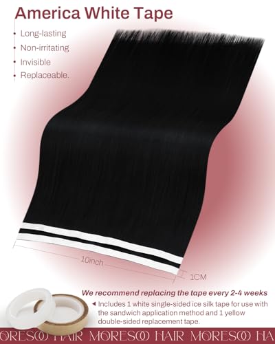 Image of Moresoo Jet Black Genius Tape Weft Human Hair Extensions 20 Inch 75g 2Pcs