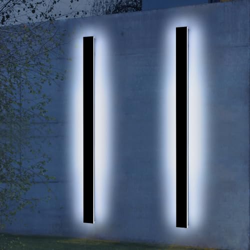 Image of 2 Pack 71inch Modern Outdoor Wall Light, 3000K-6000K Dimmable Outside Wall Sconce, Black Exterior Lighting Fixture, IP65 Waterproof Linear Long Garage Lights for Porch Patio Garden with Remote Control