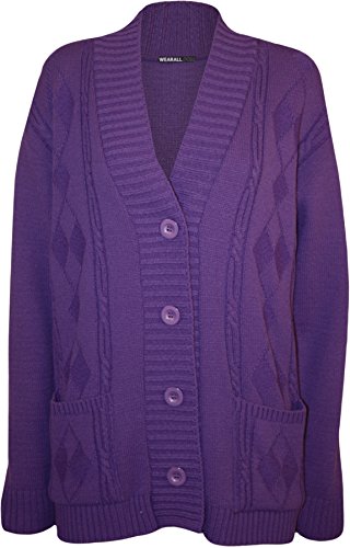 Image of WearAll Plus Size Womens Button Long Sleeve Pocket Top Ladies Knitted Cardigan - 4-22