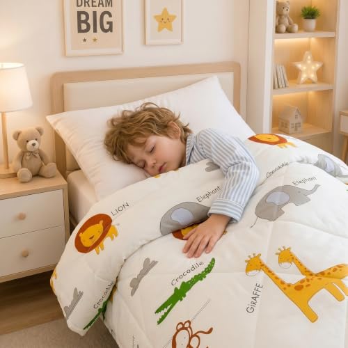 Image of Filymore Animal Comforter for Kids Girls - Cute Cartoon Print Single Bed Blanket, Microfiber Dohar for Boys & Girls | Soft Kids Winter & Summer Quilt|60x90 Inches (Cream Yellow)