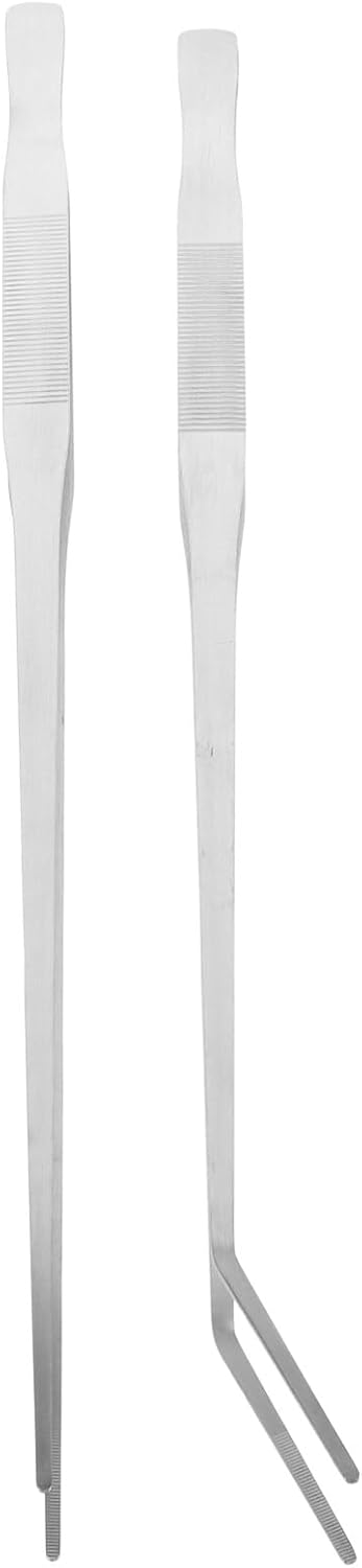 Housoutil 2pcs Extra Large Feeding Tongs for Reptiles and Fish Heavy Duty Metal Tweezers Straight Curved for Precise Handling and Feeding of Lizards Turtles and