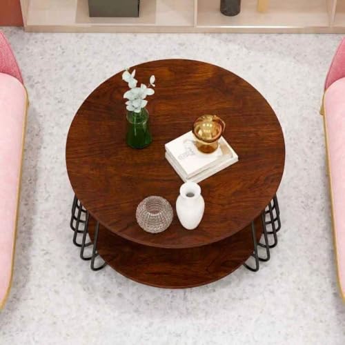 Image of Al Hama end Tables for The Living Room with a Metal-Framed Sofa Table and Modern Side Tables with Two Tiers in a Tea Marble Pattern (Black Brown)